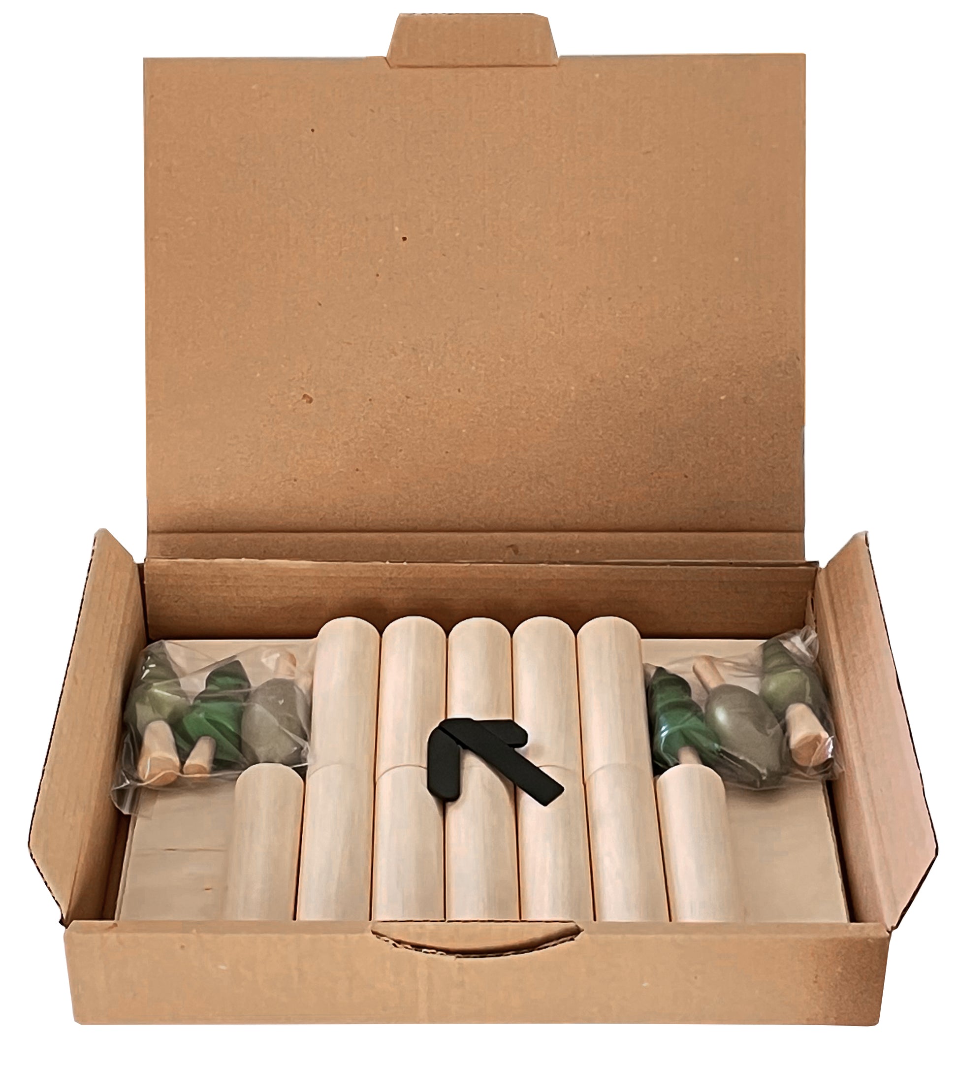 Kartonverpackung mit Drechselholz aus Linde und Pappelsperrholz A4 als Inhalt