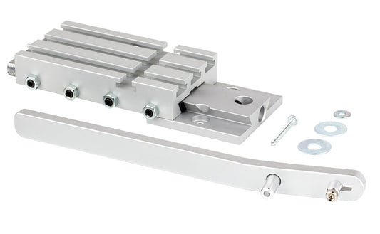 Bohrschlitten aus Aluminium mit Schrauben und Hebel