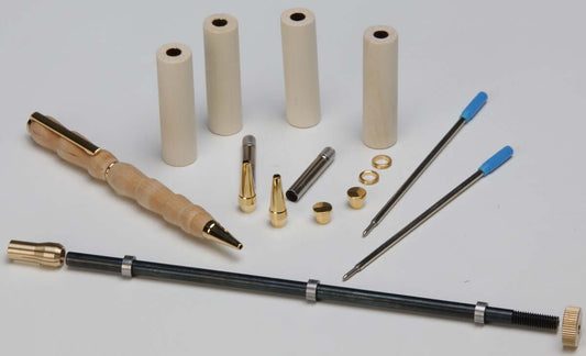 Holzkugelschreiber Set mit Rohlingen und Einzelteilen und Aufnahmedorn für UNIMAT Drechselbank