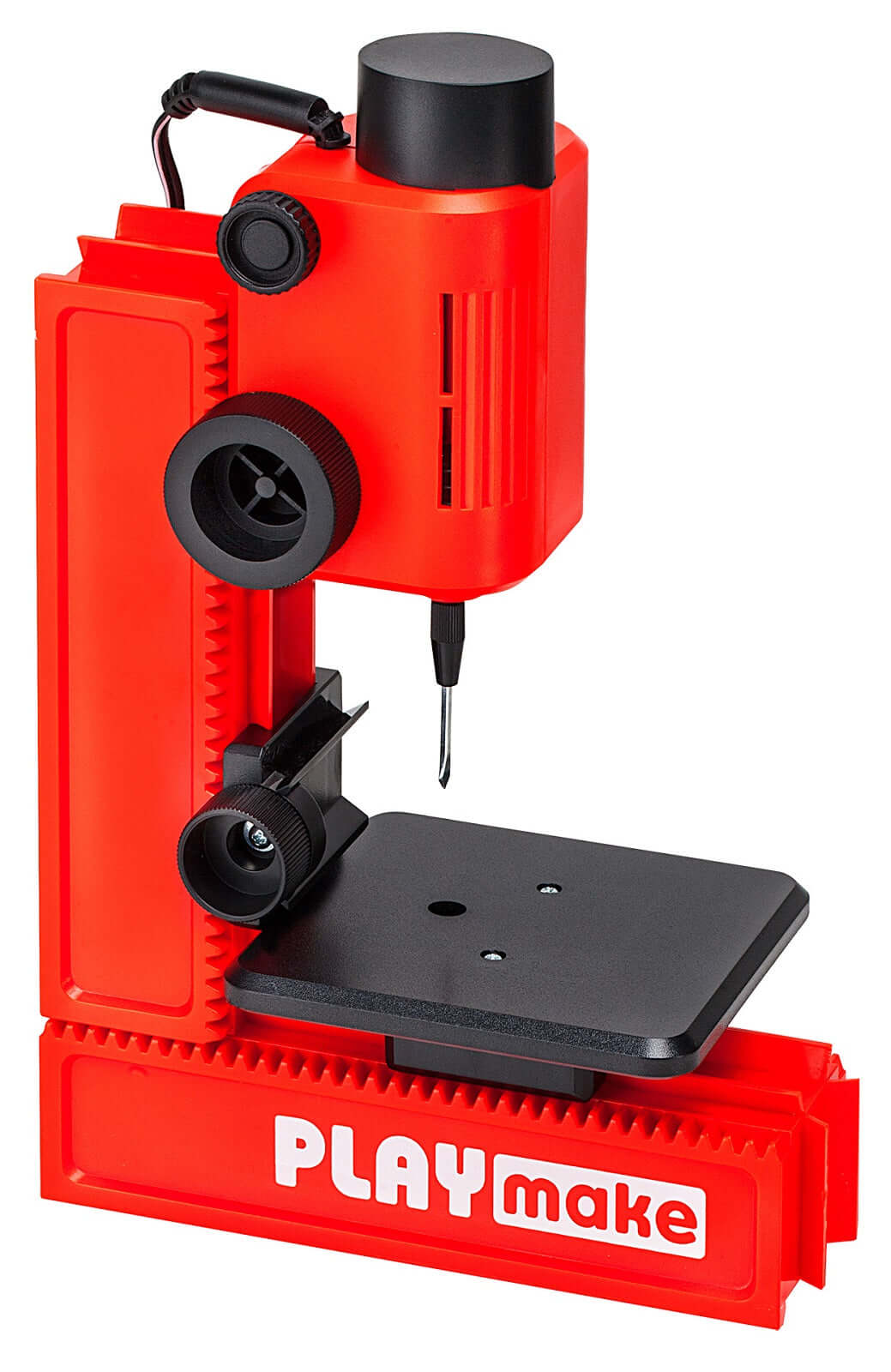 PLAYmake Bohrmaschine aufgebaut, rot und schwarz