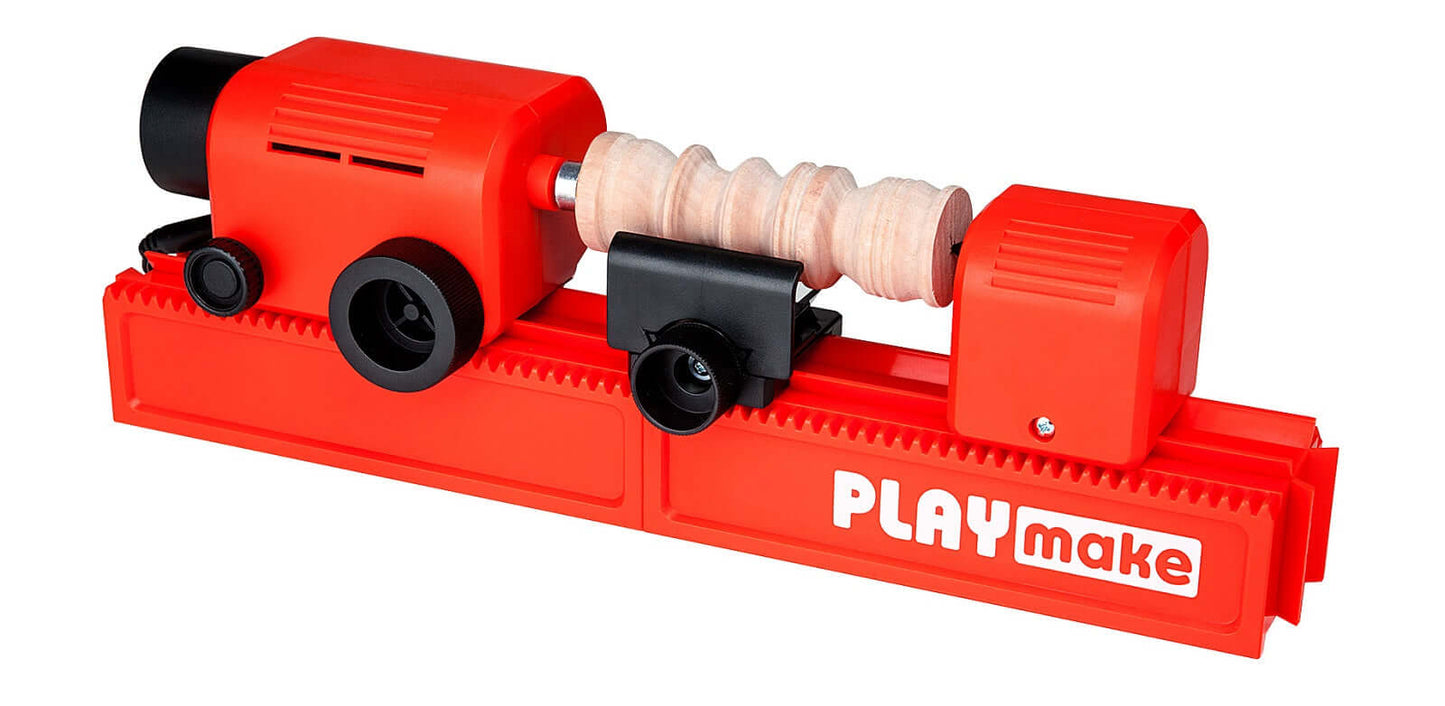 PLAYmake Drechselbank aufgebaut mit Werkstück