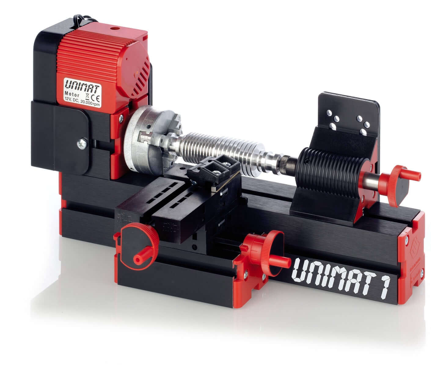 UNIMAT 1 Classic Drehbank aufgebaut mit Werkstück aus Metall
